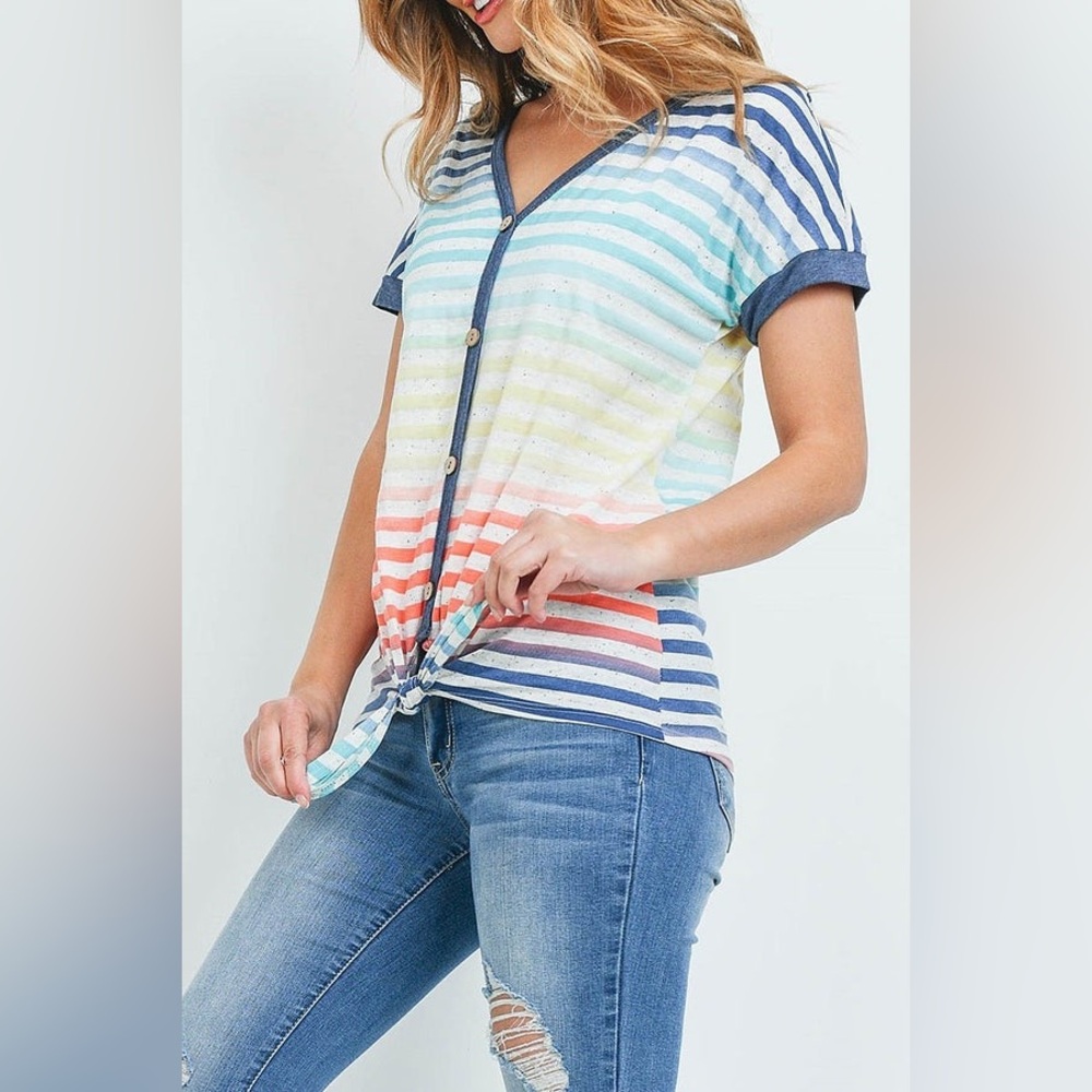 NWOT First Love Multicolor Striped Button-Down Shirt size large